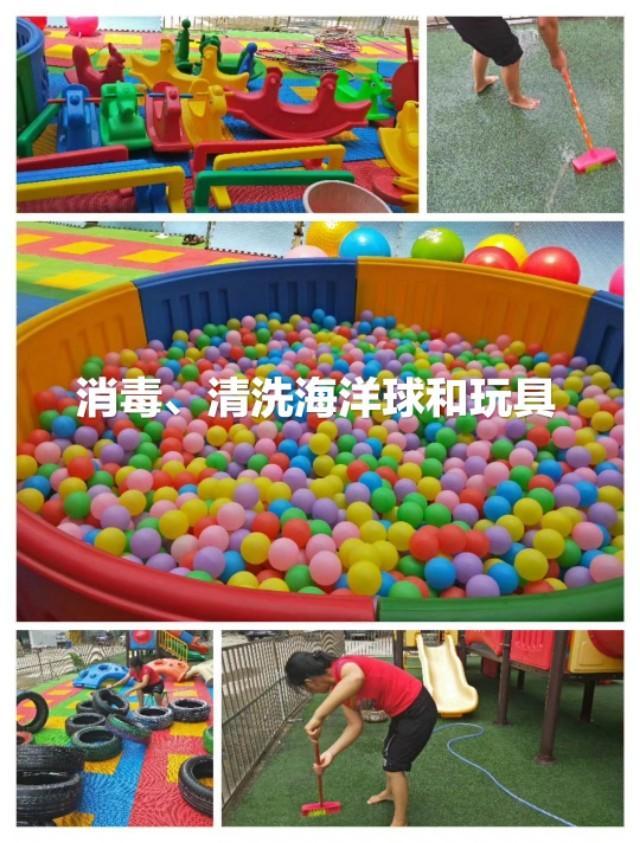 開學前，幼師們給幼兒園大掃除，準備迎接孩子們入園